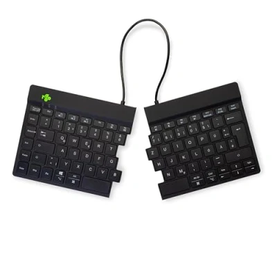 Abbildung von R Go Split Tastatur, Bluetooth 5.0, mit Anti RSI Software, Ergonomische Design Geteilte Tastenfeld, Multi Media Bedienelemente, QWERTZ Deutsches Layout, Kompatibel Windows/Linux/Mac, Schwarz
