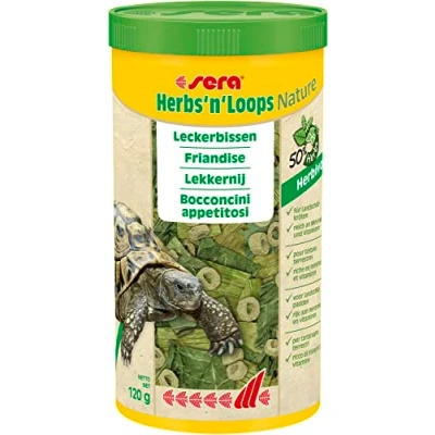 Abbildung von sera 1905, Schildkröte, Universal, Kräuter (50 %): Löwenzahnblätter, Spitzwegerichblätter. Loops Weizen­mehl,..., 1000 ml, 120 g, Deutschland