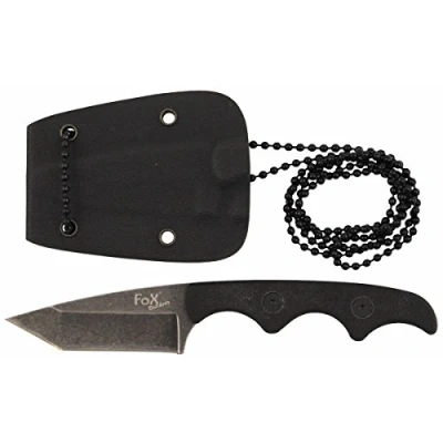 Abbildung von FoxOutdoor Taschenmesser Messer, &quot;Neck II&quot;, stonew., Kunststoff Scheide mit Kette, (Set, Messer Scheide), Tantoklinge stonewashed Glattschliff