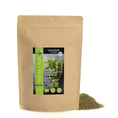 Abbildung von Bio Thymian getrocknet (250g), gerebelt aus kontrolliert biologischem Anbau, 100% rein und naturbelassen zur Zubereitung von Gewürzmischungen Tee