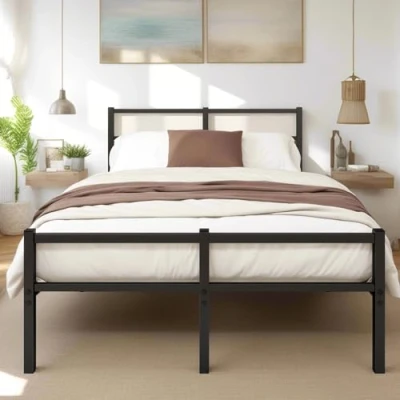 Abbildung von ARFARLY Bett 120x200 Bettrahmen Metallbett Bettgestell aus Metall mit Lattenrost，Ehebett Gästebett Schwarz