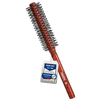 Abbildung von Priohair Prios® Föhnbürste, Rundbürste, Männer Bart und zum Glätten föhnen, Bartbürste für den Mann, Haar kurze bis mittellange Haare (M) Holzoptik