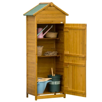 Abbildung von Outsunny Gerätehaus Gartenhaus, Geräteschuppen Mit verriegelbaren Türen, BxT: 79x49 cm, (Gartenschrank, 1 St., Geräteschrank), für Garten, Naturholz