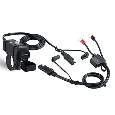 Abbildung von iMESTOU SAE zu USB C Ladegerät, Wasserdichtes Motorrad Dual Telefon Ladegerät mit 2,4A &amp; Ausgängen Schnellladung für Smartphones GPS Tablet