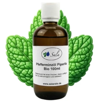 Abbildung von Sala Pfefferminzöl mentha piperita ätherisches Öl BIO zum Verzehr 100% naturrein 100 ml Glasflasche