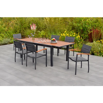 Abbildung von MERXX Garten Essgruppe &quot;&quot;Paxos&quot;&quot;, (Set, 7 tlg., Gepadded, pulverbeschichtetes Aluminiumgestell), Ausziehtisch: LxB: 180 240 x 100 cm