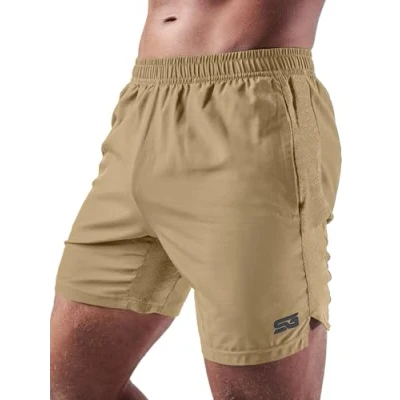 Abbildung von Satire Gym Sporthose Herren kurz mit Taschen Sport Shorts Männer als Laufhose Gymshorts (Running, Bodybuilding, Fitness Sand, XL)
