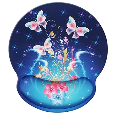 Abbildung von Jahosin Mauspad mit Handgelenkstütze, Pure Black Ergonomische Handgelenkauflage,bequemes Memory Foam Anti Rutsch Handgelenkpolster für Computer und Büro 25x23 ButterflyJ