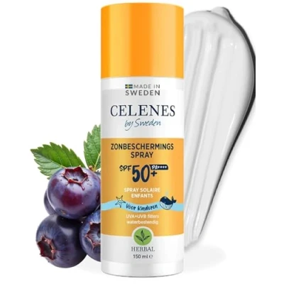 Abbildung von Celenes by Sweden Sonnenschutzspray SPF50 für Kinder Sanft zu empfindlicher Haut Mineralischer Schutz alle Hauttypen Wasserfest, ohne Parfüme/Parabene oder Alkohol Kräuterformel 150ml