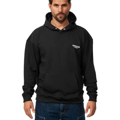 Abbildung von Soulstar Herren Oversize Hoodie Kapuzenpullover Einfarbig Basic Logoprint Pullover Kapuzen Sweatshirt Für Männer S2_Present Hood Black L