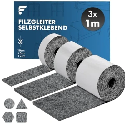 Abbildung von shinfly Filzgleiter Selbstklebend 4mm Dicker, Filz Möbelgleiter(100cm*10cm+100cm*5cm+100cm*2cm), Schneiden Sie Jede Form, Stark Klebendes für Stühle Möbel Dunkelgrau