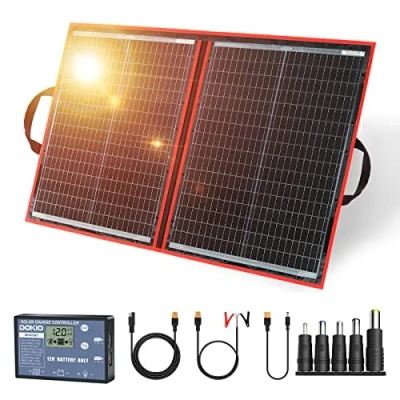 Abbildung von DOKIO 110W 18V Faltbar Solarmodule Monokristalline mit Solarregler(Lcd Anzeige + 2 Usb Ausgang) FüR 12v Batterie, AGM, Gelbatterie, SäUrebatterie, Generatoren