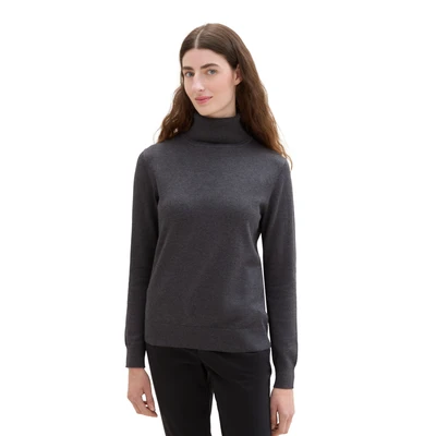 Abbildung von TOM Tailor Basic Rollkragen Strickpullover, Damen, Größe: Small, Evident anthracite melange