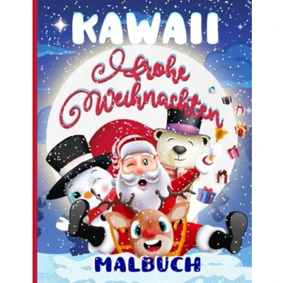Abbildung von Kawaii Frohe Weihnachten Malbuch: Niedliche bezaubernde Illustrationen Perfekt für Kinder Jugendliche und Erwachsene Einfache süße lustige Wintermotive mit Rentieren Weihnachtsmännern Ornamenten