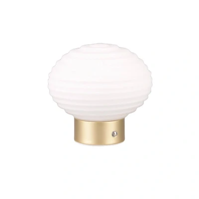 Abbildung von Reality Leuchten LED Akku Tischleuchte Earl R57771101, Metall Messing matt, Glas Weiß, inkl. 1.5 Watt LED, 4 fach Touch