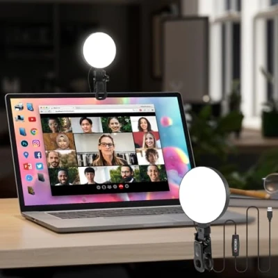 Abbildung von Mojimdo LED Ringlicht für Handy und Laptop, Selfie Licht mit 3 Farbtemperaturen 5 Helligkeitsstufen, USB Videolicht Videokonferenz, Zoom, YouTube, TikTok, Makeup, Fotografie