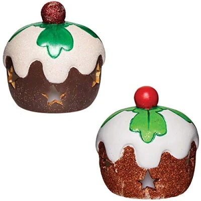 Abbildung von Baker Ross AX394 Plumpudding Teelichthalter aus Keramik, 3 Stück, zum Dekorieren und Präsentieren von Weihnachtsdekorationen, ideal für Kunst Bastelprojekte Kinder