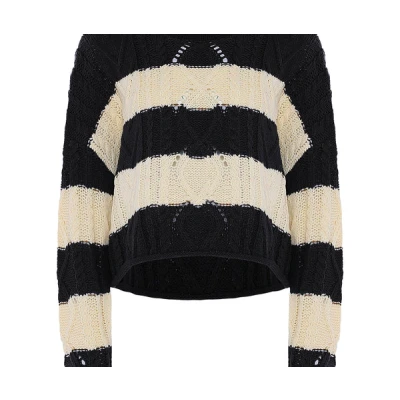 Abbildung von DREIMASTER Vintage Damenpullover mit Streifen XS/S / Off White Marine 100% Acryl