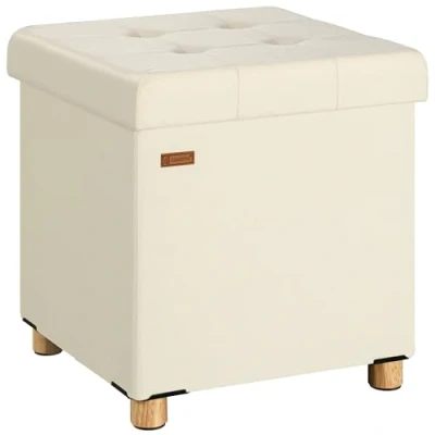 Abbildung von Casaria® Hocker mit Stauraum Samt Beige Faltbar inkl. Füßen 38x38cm 300kg Belastbarkeit Wohnzimmer Schlafzimmer Flur Sitzhocker Fußhocker Polsterhocker