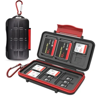 Abbildung von Kiorafoto 36 Slots SD Karten Aufbewahrung Hülle für 18 TF + 12 6 CF Speicherkartenhalter Case Storage Wallet, MSD Micro SDHC SDXC SDUC Speicherkarten mit Karabiner Card Tray Removal Pin Key