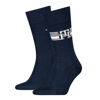 Abbildung von Tommy Hilfiger MEN Monogram Stripe 2 PACK Socken, Herren, Größe: 43 46, Navy