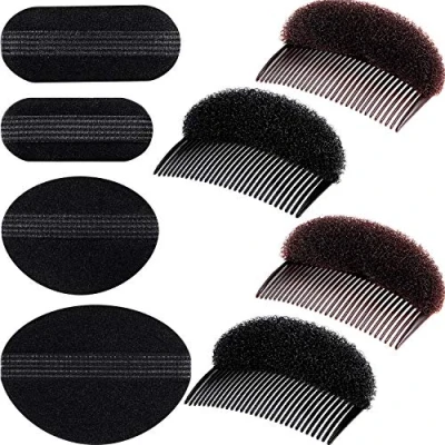 Abbildung von 8 Stück Bump It Up Volumen Haar Basis Set Styling Insert Flecht Werkzeug Kamm Clip Schwamm Brötchen Pad Zubehör für Frauen Mädchen DIY Frisur