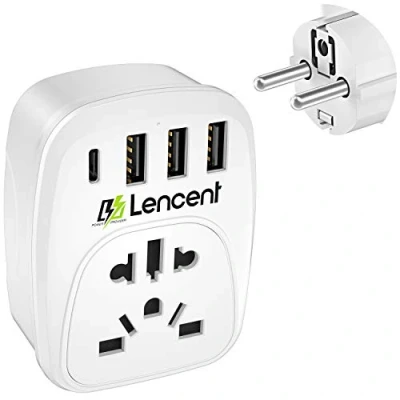 Abbildung von LENCENT Reiseadapter Universal Stecker, Reisestecker auf Deutschland DE Steckdose für ausländischer Geräte aus UK England USA Amerika China Schweiz Mit 3 USB &amp; 1 Typ C Anschlüße