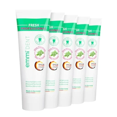 Abbildung von Emmi dent Ultraschall Zahncreme &quot;Fresh&quot; Pfefferminz Geschmack Ideal für empfindliche Zähne &amp; Zahnfleisch Vegan Ohne Mikroplastik Nanomaterialien 5x 75 ml