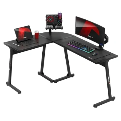 Abbildung von huzaro Hero 6.0 Black L Form Eckschreibtisch Gaming Tisch Schreibtisch Computertisch Bürotisch Homeoffice Arbeitszimmer Büro Rechts Links Montage Carbon Tischplatte 147x112cm Schwarz