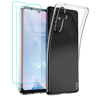Abbildung von J&amp;D Kompatibel für Samsung Galaxy A34 Hülle, Kristallklar Anti Gelb Schutzhülle mit (2er Pack) Displayschutzfolie, Schock TPU Bumper Case for A34, Transparent