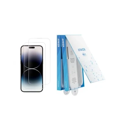 Abbildung von Anker Displayschutzfolie, blasen und staubfreies HD Panzerglas, Schutzfolie für iPhone, langlebig sturzsicher mit 9H Härte, einfache Installation, exklusiv iPhone 14 Pro Max(2er Pack)