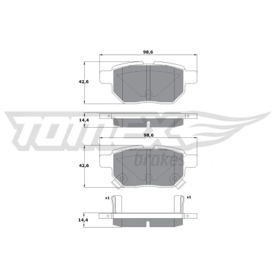 Abbildung von TOMEX brakes TX 15 01 Bremsbelagsatz Hinterachse mit akustischer Verschleißwarnung TOYOTA: Yaris II Schrägheck, Prius IV Liftback, Auris Schrägheck
