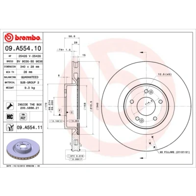 Abbildung von BREMBO COATED DISC LINE 09.A554.11 Bremsscheibe 340 28 5 innenbelüftet beschichtet hochgekohlt mit Schrauben HYUNDAI: Genesis I Coupe