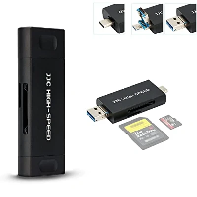Abbildung von JJC Metall SD Kartenleser, USB 3.1, Micro 2.0, Typ C einfacher OTG Adapter für UHS II I SDHC SDXC Speicherkarten (schwarz)
