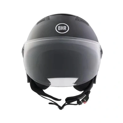 Abbildung von BHR Helm Demi Jet 834 FLOW Sommer Rollerhelm Homologiert ECE 22.06 mit 16 Belüftungslöchern Vespa Kratzfestem Visier und Mikrometrischer Auslösung Schwarz Metallic XS