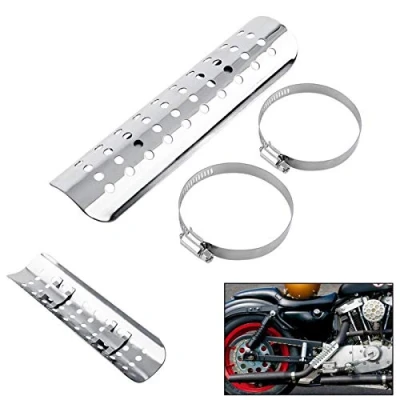 Abbildung von Für Hitzeschutzblech Auspuff Motorrad Metall Stahl Universal Loch Hitzeschild Gerade Abgasrohr Abdeckung(Silber)