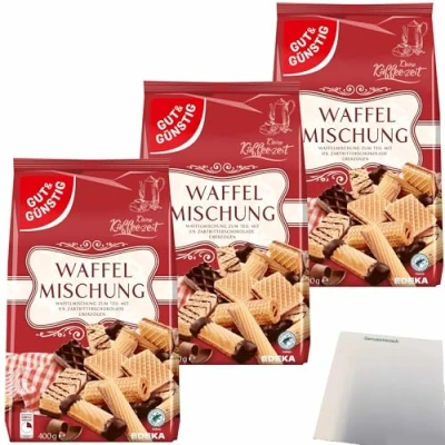 Abbildung von Gut&amp;Günstig Waffelmischung Gebäck 3er Pack (3x400g Packung) + usy Block