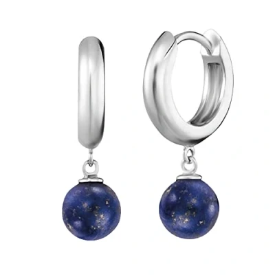Abbildung von Engelsrufer Damen Creole aus Sterling Silber mit dunkelblauem Lapislazuli Perle Anhänger, Clipverschluss, nickelfrei, 13mm, ERE LP CR