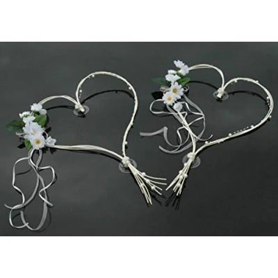 Abbildung von ROMANTISCHE Herzen Autoschmuck Auto Schmuck Braut Paar Rose Deko Dekoration Hochzeit Car Wedding (Weiß 5)