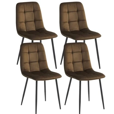 Abbildung von Colenis Ela Esszimmerstühle 4er Set Braun Samt Für Esszimmer, Küche &amp; Wohnzimmer Modernes Design