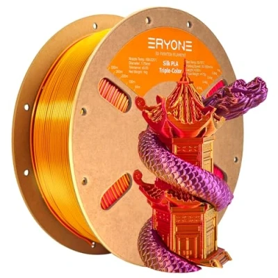 Abbildung von ERYONE Dreifarbiges Seiden PLA Filament 1.75mm,Seidiges Mehrfarbiges für 3D Drucker +/ 0,03 mm,Co Extrusion 1 kg/Spule, Rot &amp;Gold &amp;Lila