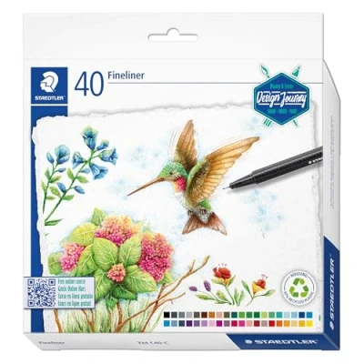 Abbildung von STAEDTLER triplus fineliner 334 dreikantiger Fineliner, ca. 0.3 mm, Kartonetui mit 40 aus recyceltem Kunststoff, sortierte Farben, C40 C