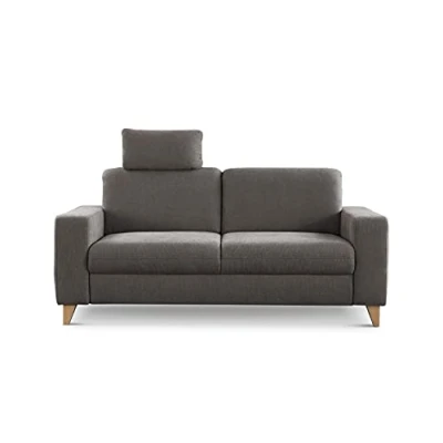Abbildung von CAVADORE 2,5 Sitzer Sofa Lotta / Skandinavische 2,5er Couch mit Federkern, Kopfstütze und Holzfüßen 183 x 88 Webstoff, Dunkelgrau