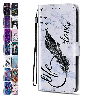 Abbildung von Lederhülle für Samsung Galaxy A53 5G 2022 Hülle Muster Marmor Feder Handyhülle Flip Case Cover Schutzhülle mit Kartenfach Handytasche Mädchen Damen