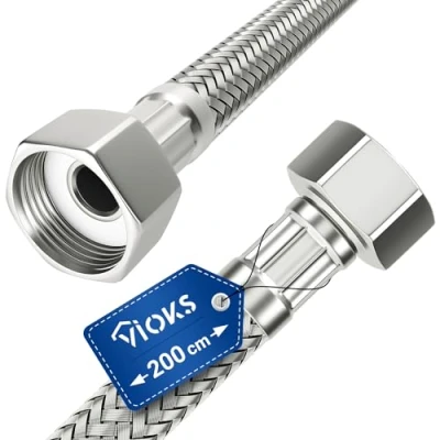 Abbildung von VIOKS Wasserschlauch 1/2 Zoll (19,3mm) Überwurf Beidseitig 200 cm &amp; Verlängerungsschlauch Anschlussschlauch Armatur Flexibler Schlauch für Wasserhahn Eckventil Waschtisch Küchenarmatur WC Spülkasten