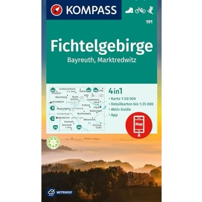 Abbildung von KOMPASS Wanderkarte 191 Fichtelgebirge, Bayreuth, Marktredwitz 1:50.000: 4in1 mit Aktiv Guide und Detailkarten inklusive Karte zur offline ... der App. Fahrradfahren. Langlaufen.