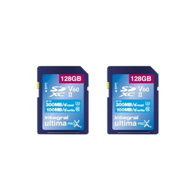 Abbildung von Integral 128GB 2 Pack UHS II SD Karte V60 Bis zu 300 MB/s Lesegeschwindigkeit und 100 Schreibgeschwindigkeit 1733X SDXC Professionelle Hochgeschwindigkeits Speicherkarte