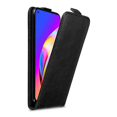 Abbildung von Cadorabo Hülle kompatibel mit Oppo A94 5G Flip Design aus Premium Kunst Leder Klappbare Stoßfeste Magnetische Cover für Tasche in Schwarz