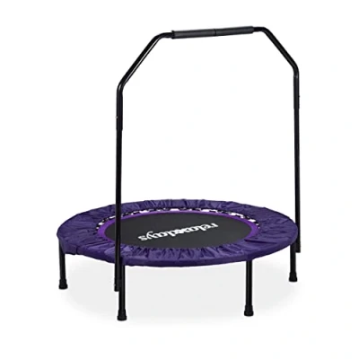 Abbildung von Relaxdays Trampolin faltbar mit Haltestange Indoor H x B T: 113 102 cm Maximalbelastung: 120 kg schwarz lila