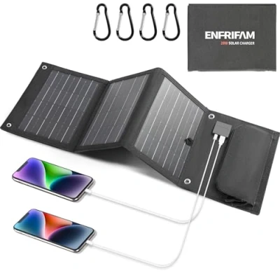 Abbildung von ENFRIFAM 28W Solarladegerät Tragbares mit QC3.0 USB/Type C Anschluss, faltbares Solarpanel, ideal für Camping, Smartphone, Tablet etc.